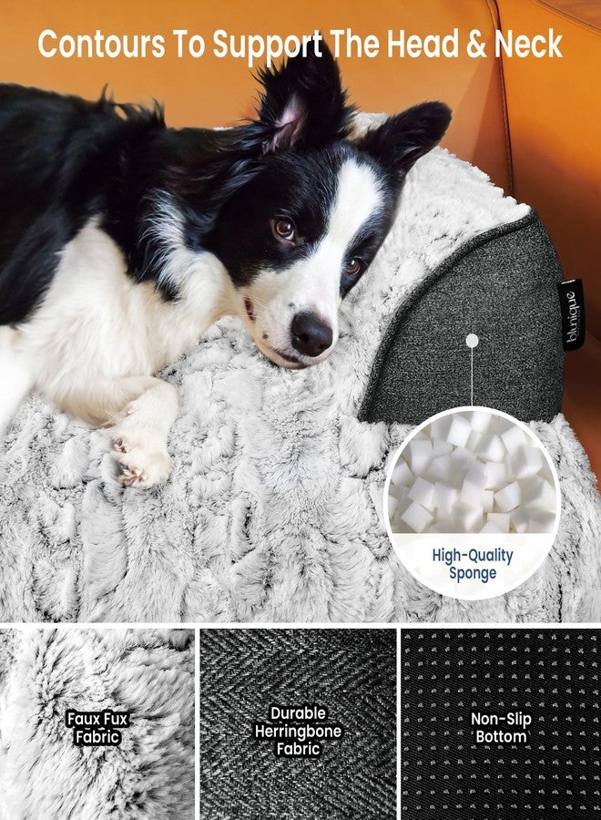 blunique Calming Large Dog Bed for Couch, 41 x 37 inch Removable Couch Cover for Dogs Washable, Non-Slip Fluffy Plush Dog Sofa Mat for Furniture Protector - Grey - Image 2